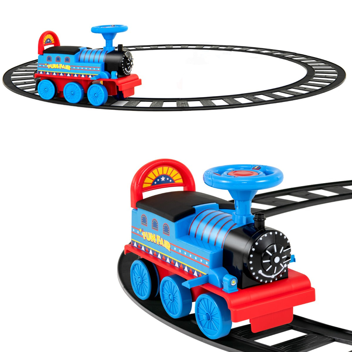 LIVSK Elektrische Rit op Treinset - Inclusief 16 Stukken Rails - Veilig met Rugleuning en Opbergruimte - Voor Kinderen - Zwart