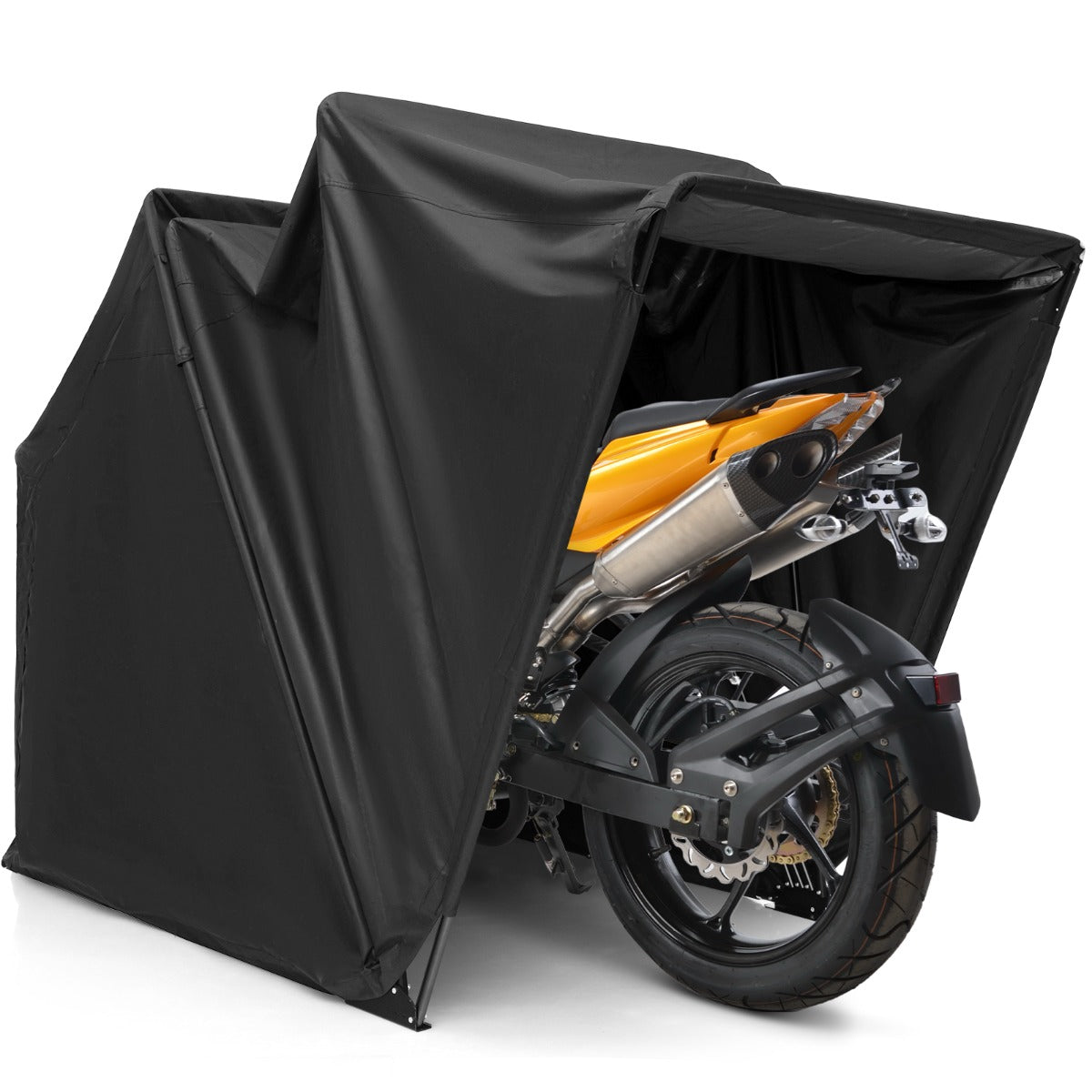LIVSK Motoroverkapping - Waterdicht 600D Oxford - Robuust Metaal - Ventilatie met Gaasramen - 345 x 137 x 190 cm - Zwart