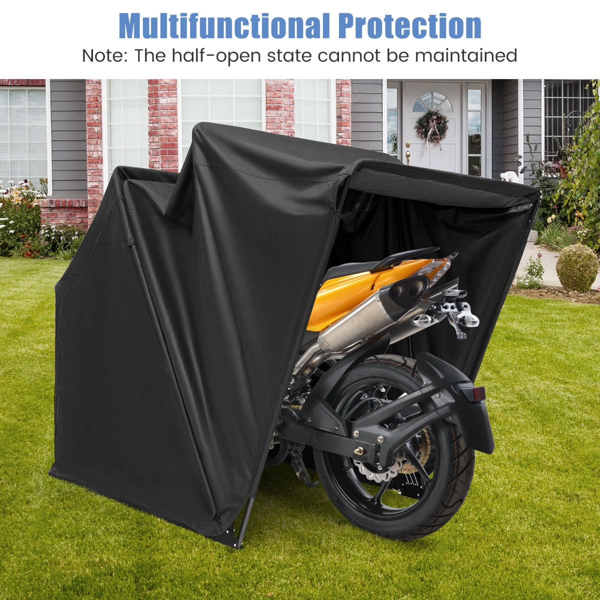 LIVSK Motoroverkapping - Waterdicht 600D Oxford - Robuust Metaal - Ventilatie met Gaasramen - 345 x 137 x 190 cm - Zwart