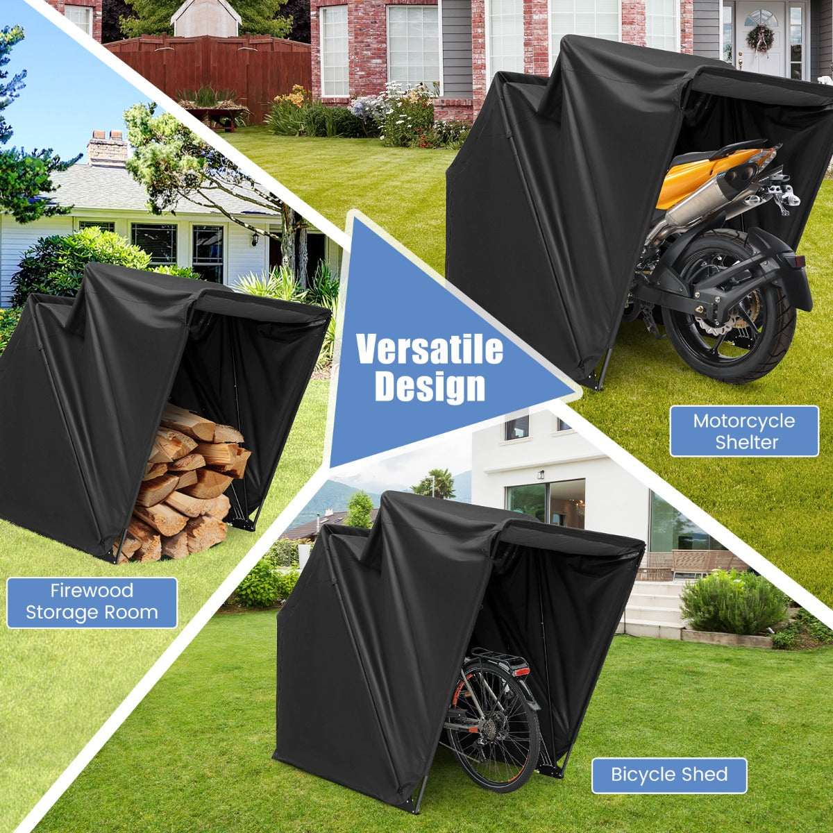 LIVSK Motoroverkapping - Waterdicht 600D Oxford - Robuust Metaal - Ventilatie met Gaasramen - 345 x 137 x 190 cm - Zwart