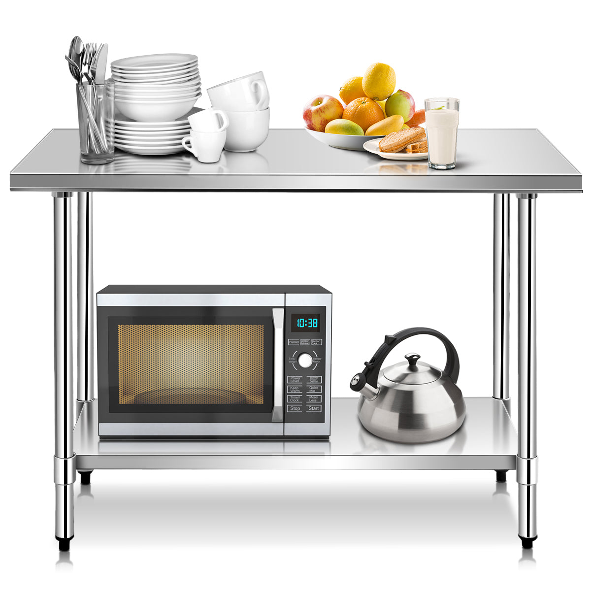 LIVSK Roestvrijstalen Werktafel met Verstelbare Poten - Extra Opslagplank - Gemakkelijk Schoon te Maken - 122 x 61 x 90 cm -