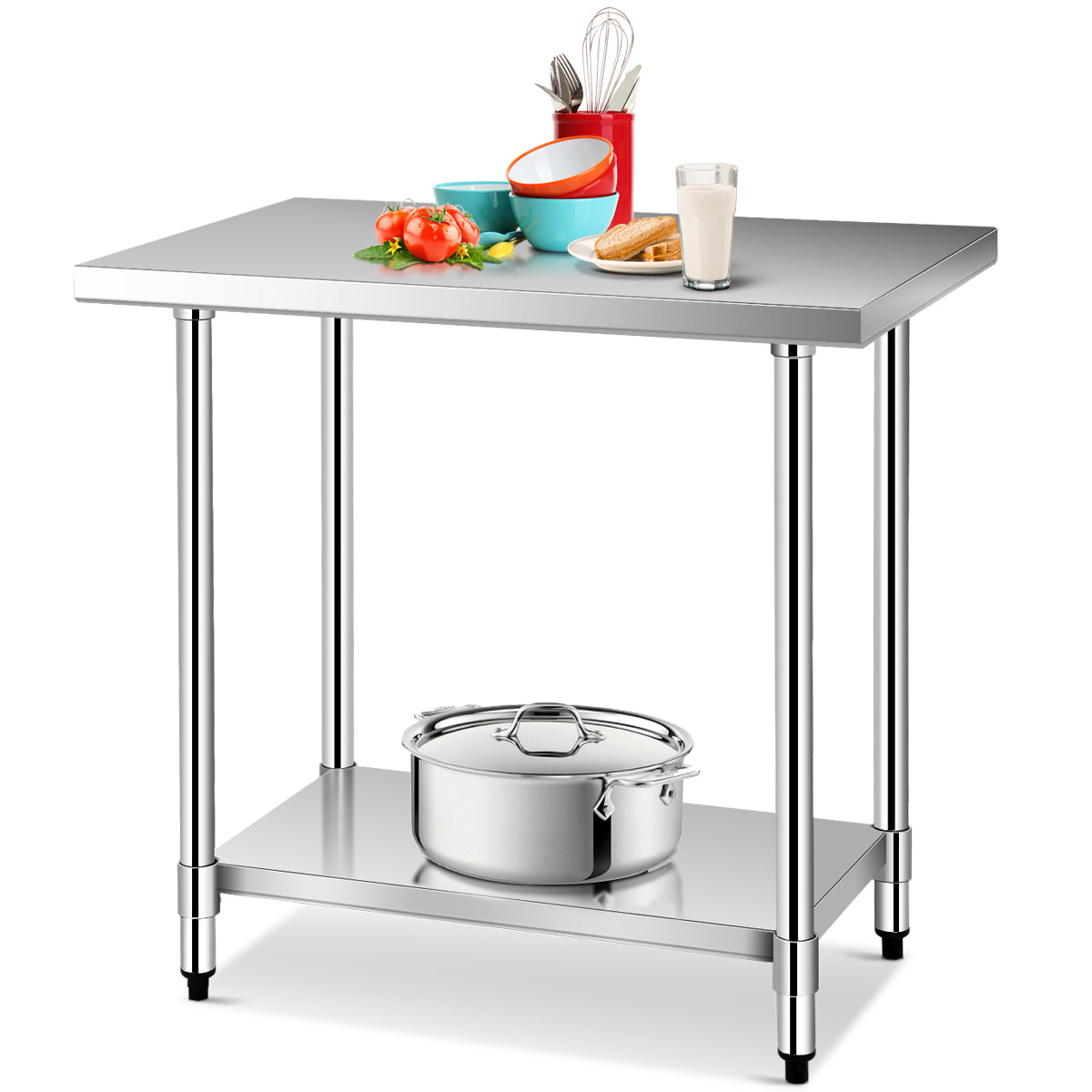LIVSK Roestvrijstalen Werktafel - 2 Planken - Draagvermogen 250 kg - Hygiënisch en Duurzaam - 91,5 x 61 x 90 cm - Grijs