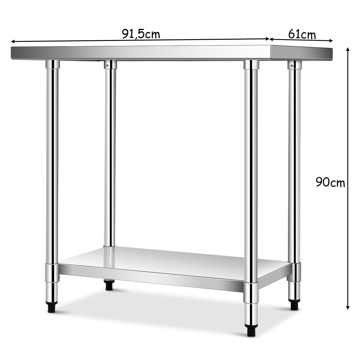 LIVSK Roestvrijstalen Werktafel - 2 Planken - Draagvermogen 250 kg - Hygiënisch en Duurzaam - 91,5 x 61 x 90 cm - Grijs