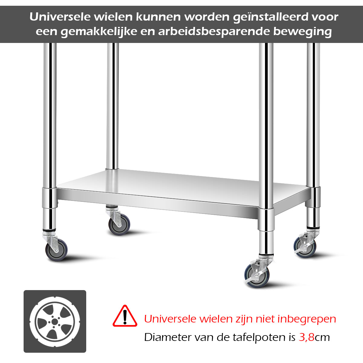 LIVSK Roestvrijstalen Werktafel - 2 Planken - Draagvermogen 250 kg - Hygiënisch en Duurzaam - 91,5 x 61 x 90 cm - Grijs