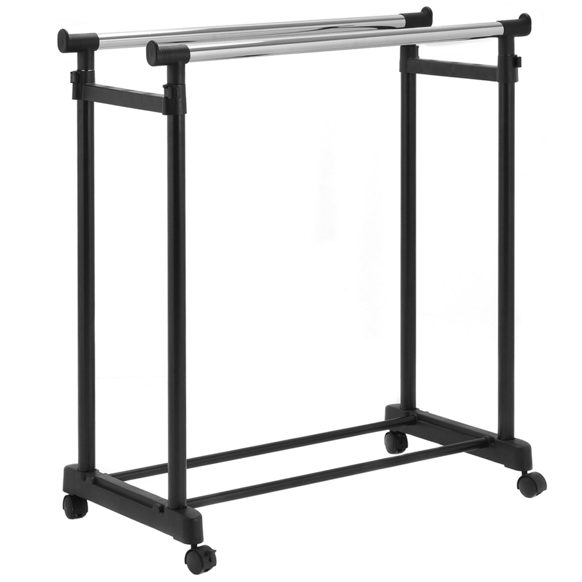LIVSK Verstelbaar Kledingrek met Dubbele Stangen - Rolbaar met Vergrendelbare Wielen - Tot 20 kg - 86 x 43 x 168 cm - Zwart