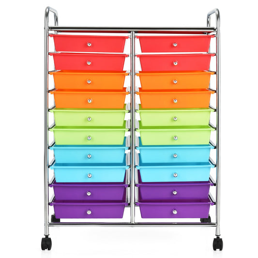 LIVSK Opbergtrolley met 20 Lades - Verrijdbaar met Bovenblad Organizer - Stalen Frame - 64 x 39 x 88 cm - Kleurrijk
