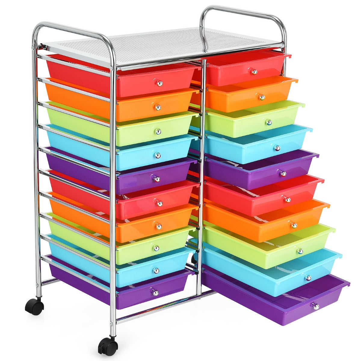 LIVSK Opbergtrolley met 20 Lades - Verrijdbaar met Bovenblad Organizer - Stalen Frame - 64 x 39 x 88 cm - Kleurrijk