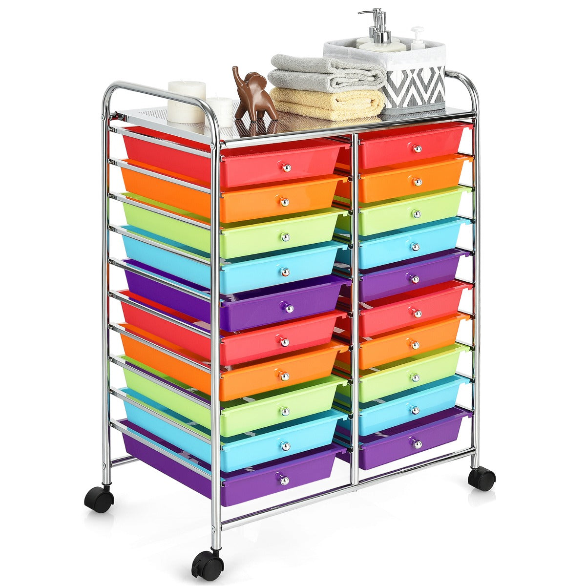 LIVSK Opbergtrolley met 20 Lades - Verrijdbaar met Bovenblad Organizer - Stalen Frame - 64 x 39 x 88 cm - Kleurrijk