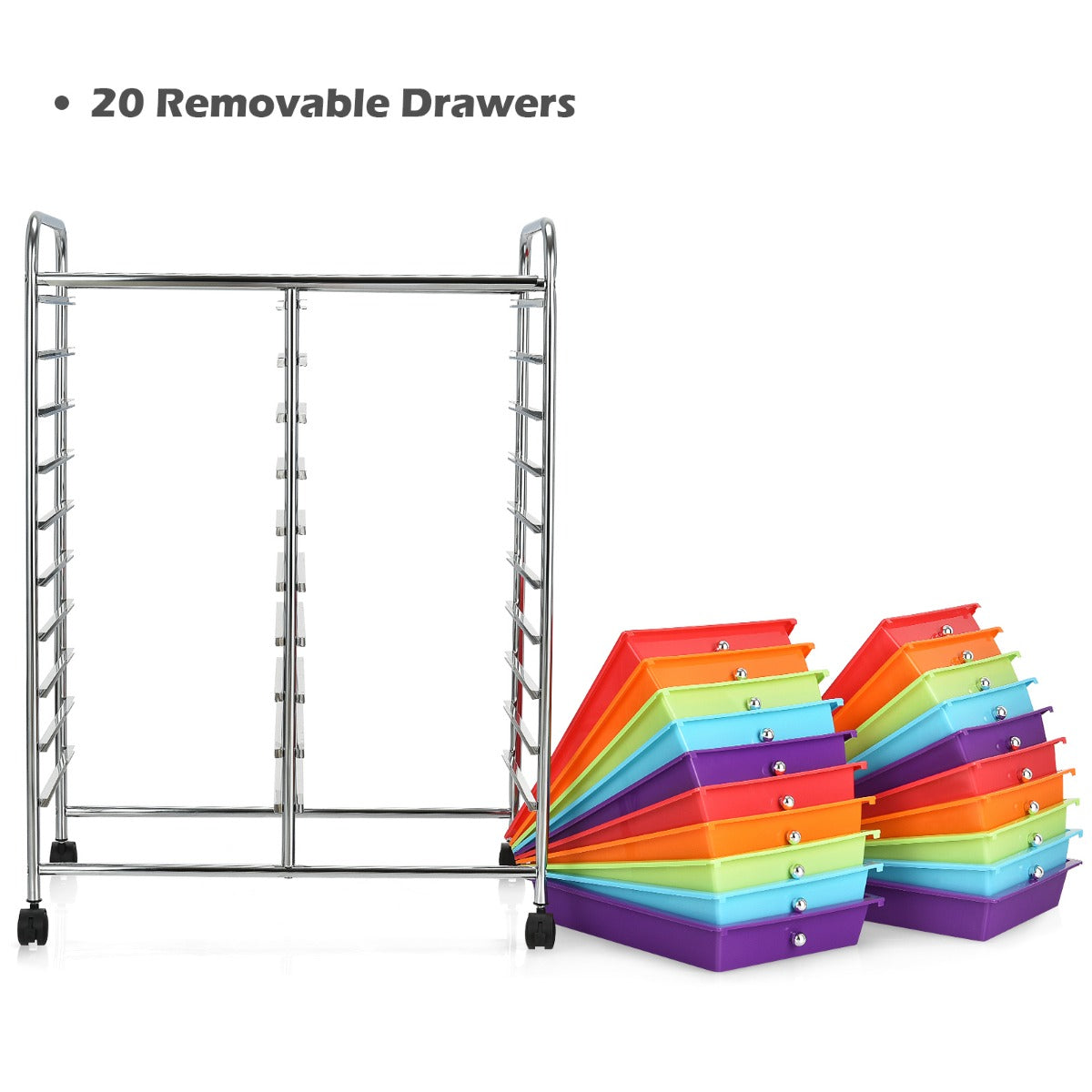LIVSK Opbergtrolley met 20 Lades - Verrijdbaar met Bovenblad Organizer - Stalen Frame - 64 x 39 x 88 cm - Kleurrijk