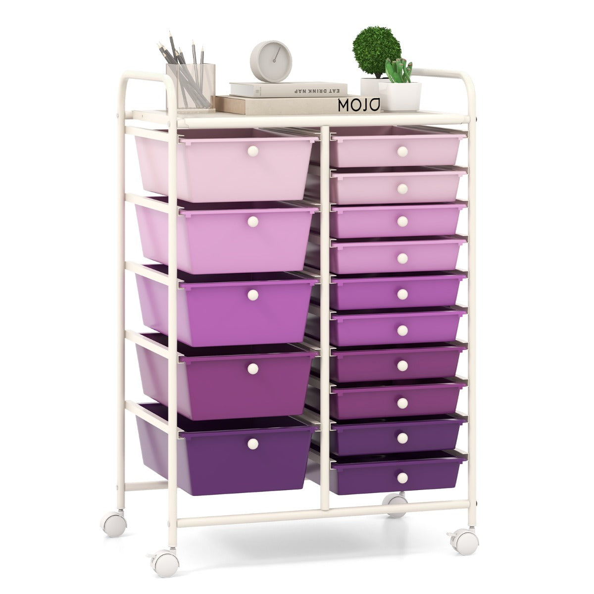 LIVSK Rolbare Opslagtrolley met 15 Uitneembare Lades - Stabiel Metalen Frame - 4 Wielen met Rem - Multifunctioneel - 63 x 37 x 87