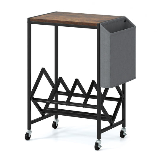 Livsk costway rolbare platenspelerstandaard vinylplatenkast met opbergruimte voor vinylplaten en tijdschriftenhouder zwart