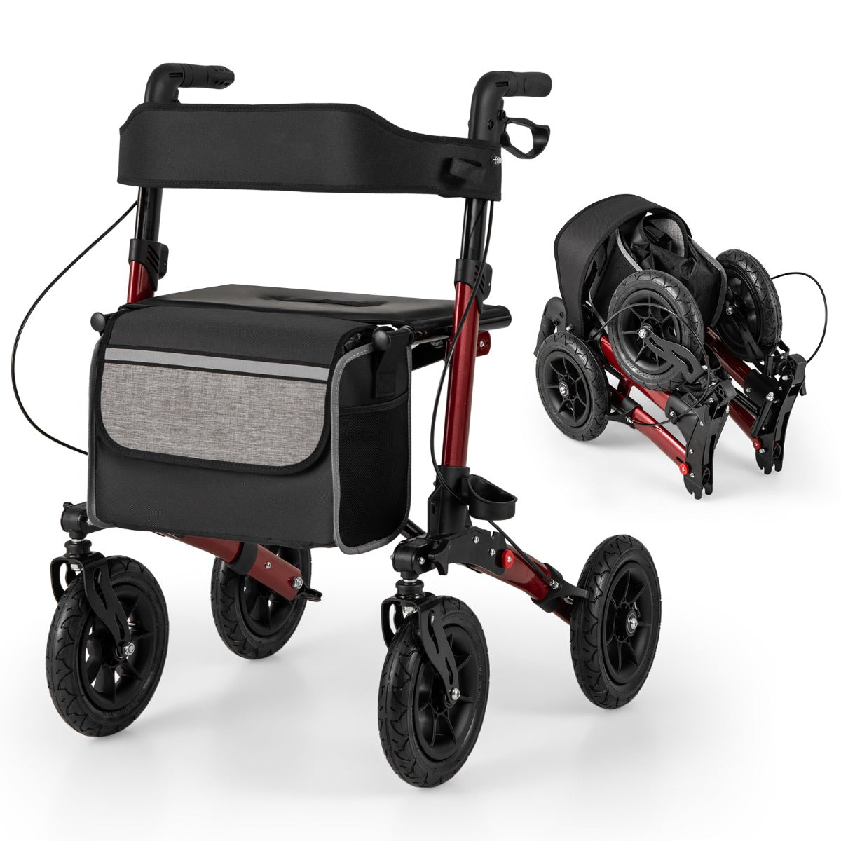 LIVSK Opvouwbare Rollator voor Senioren - Lichtgewicht Aluminium - 23 cm Luchtbanden - Verstelbare Greephoogte - Tot 140 kg -