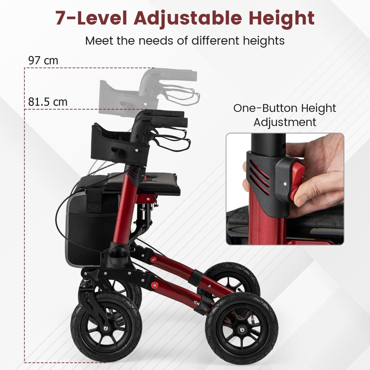 LIVSK Opvouwbare Rollator voor Senioren - Lichtgewicht Aluminium - 23 cm Luchtbanden - Verstelbare Greephoogte - Tot 140 kg -