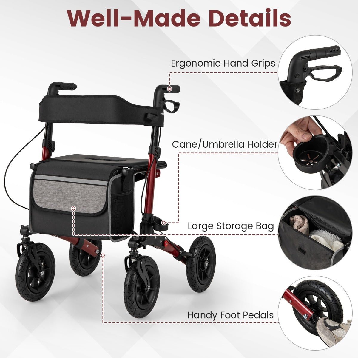 LIVSK Opvouwbare Rollator voor Senioren - Lichtgewicht Aluminium - 23 cm Luchtbanden - Verstelbare Greephoogte - Tot 140 kg -