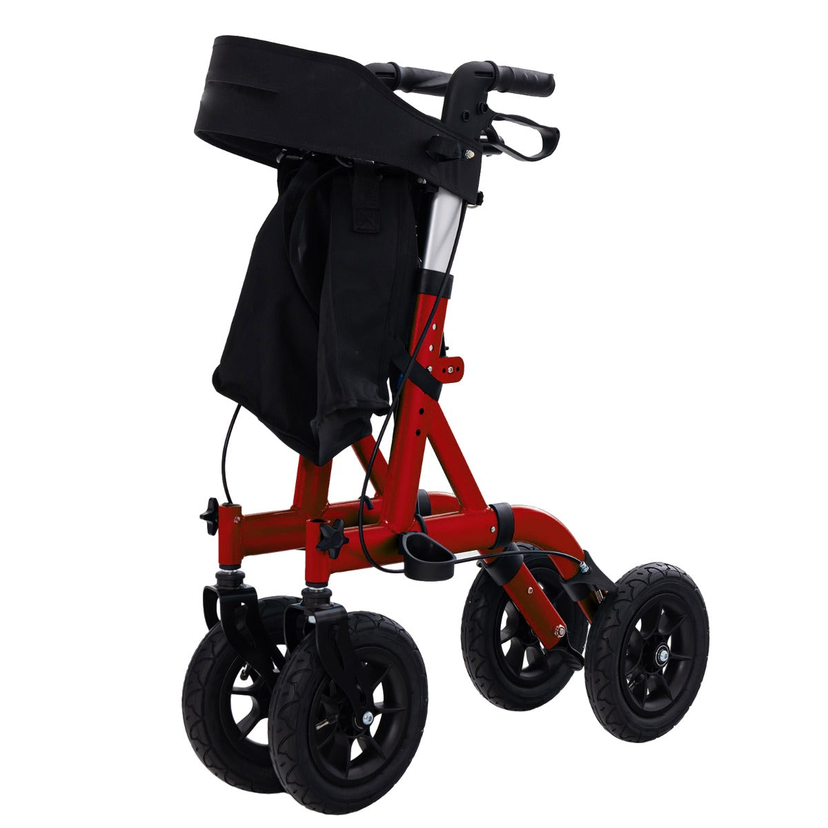 LIVSK Opvouwbare Rollator met Zitting - 24 cm All-terrain Wielen - 6 Hoogte-instellingen - Lichtgewicht en Duurzaam - Rood