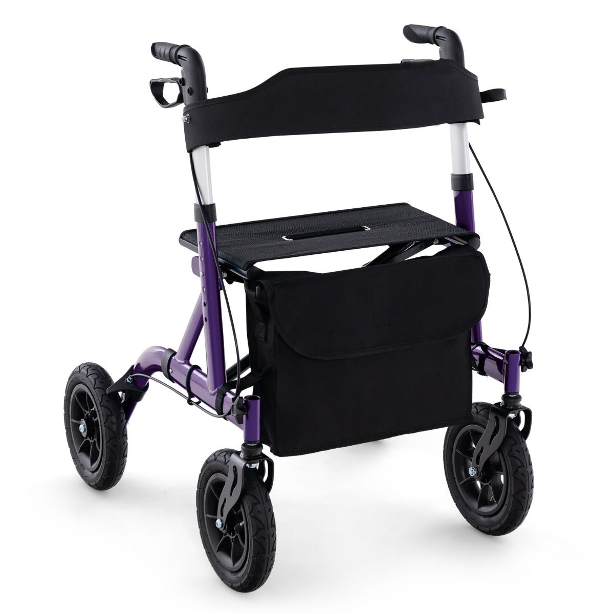 LIVSK Opvouwbare Rollator - 24 cm All-Terrain Wielen - Verstelbare Hoogte - Gevoerde Zitting - Aluminium - Paars