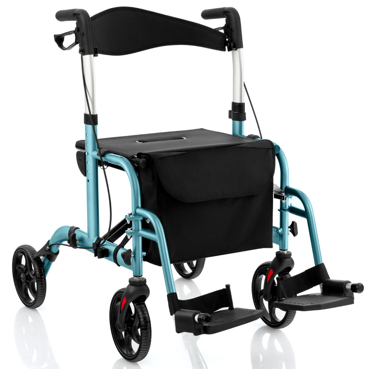 LIVSK Opvouwbare Rollator - 2-in-1 Rolstoel & Loophulpmiddel - 6 Hoogte-instellingen - Aluminium Frame - Tot 136 kg - Blauw