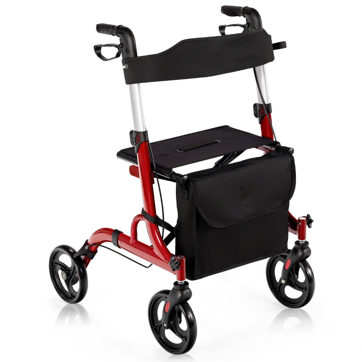LIVSK 2-in-1 Rollator met Zitje - Verstelbare Antisliphandgrepen - Dubbel Remsysteem - Opvouwbaar - Tot 150 kg - Rood