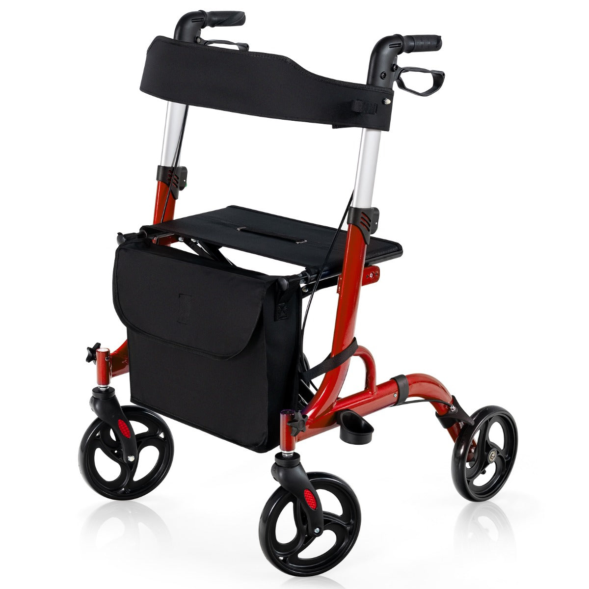 LIVSK 2-in-1 Rollator met Zitje - Verstelbare Antisliphandgrepen - Dubbel Remsysteem - Opvouwbaar - Tot 150 kg - Rood