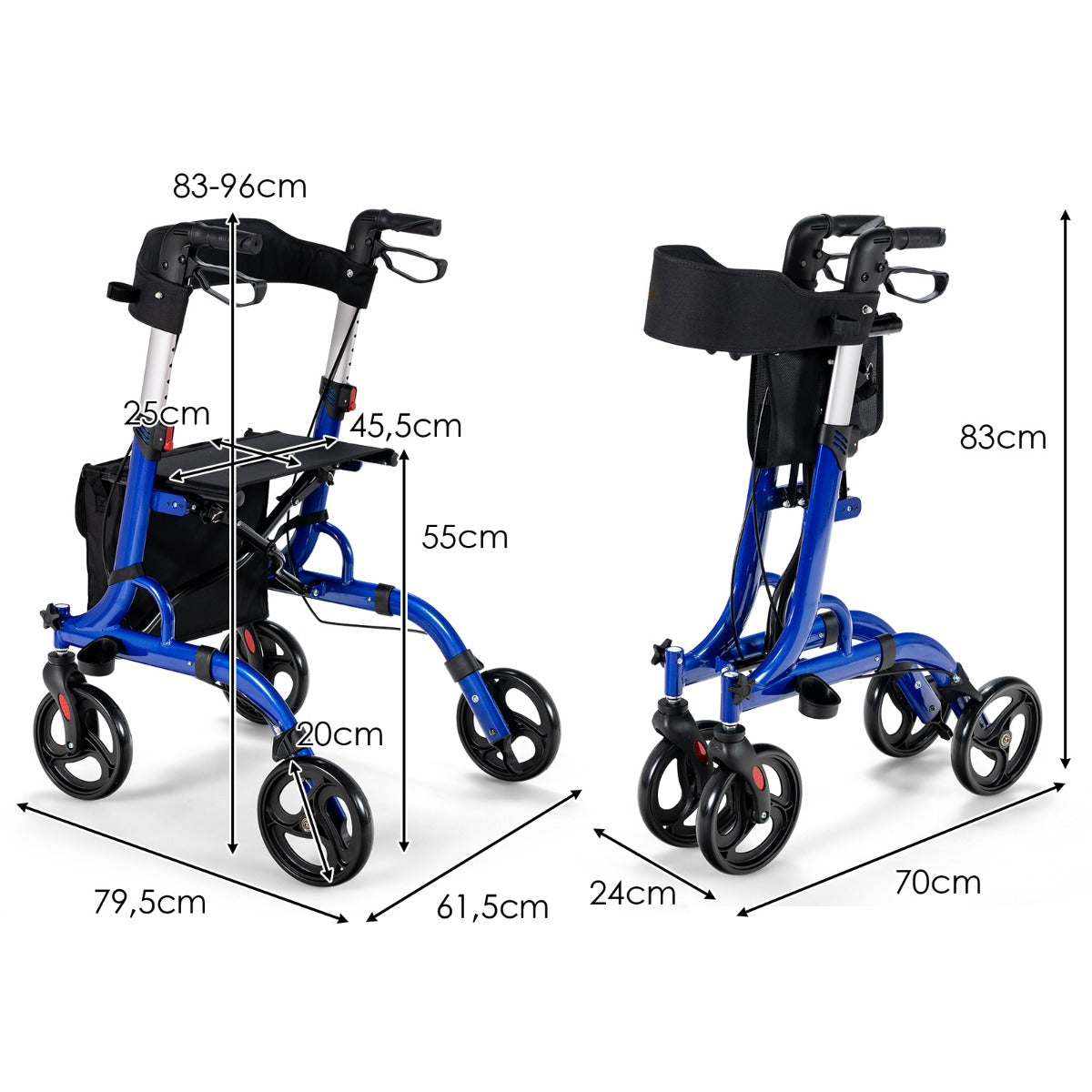 LIVSK 2-in-1 Rollator met Zitting - Verstelbare Antislip Handgrepen - Dubbel Remsysteem - Opvouwbaar - Draagvermogen tot 150 kg -