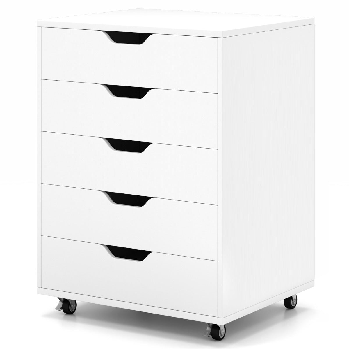 LIVSK Rollcontainer met 5 Lades - Mobiele Archiefkast met Wielen - Stabiele Houten Structuur - Tot 70 kg - Wit