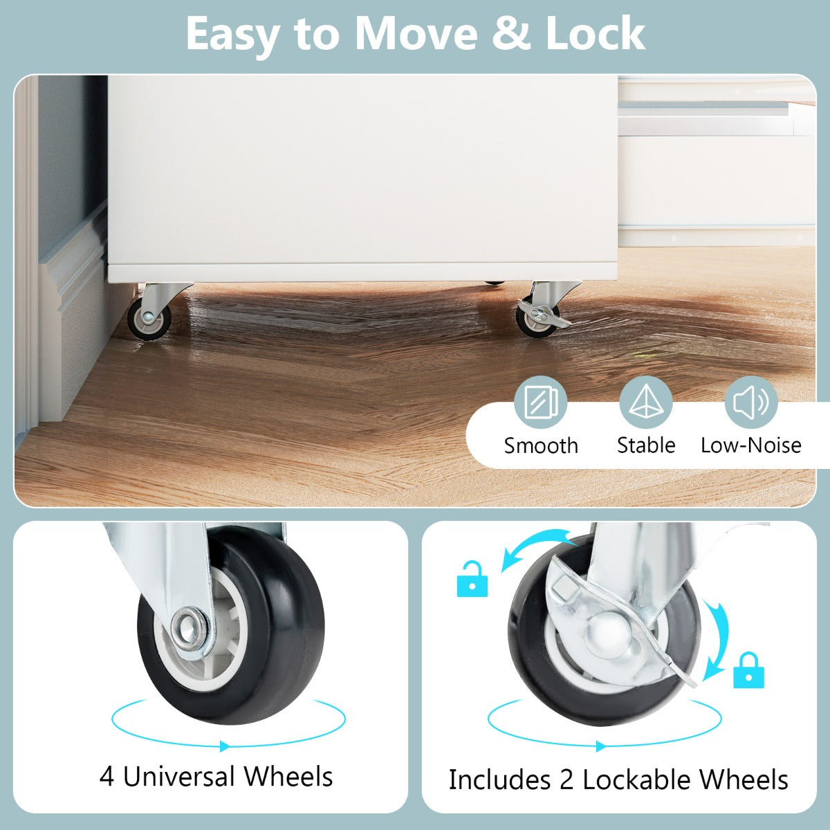 LIVSK Rollcontainer met 5 Lades - Mobiele Archiefkast met Wielen - Stabiele Houten Structuur - Tot 70 kg - Wit