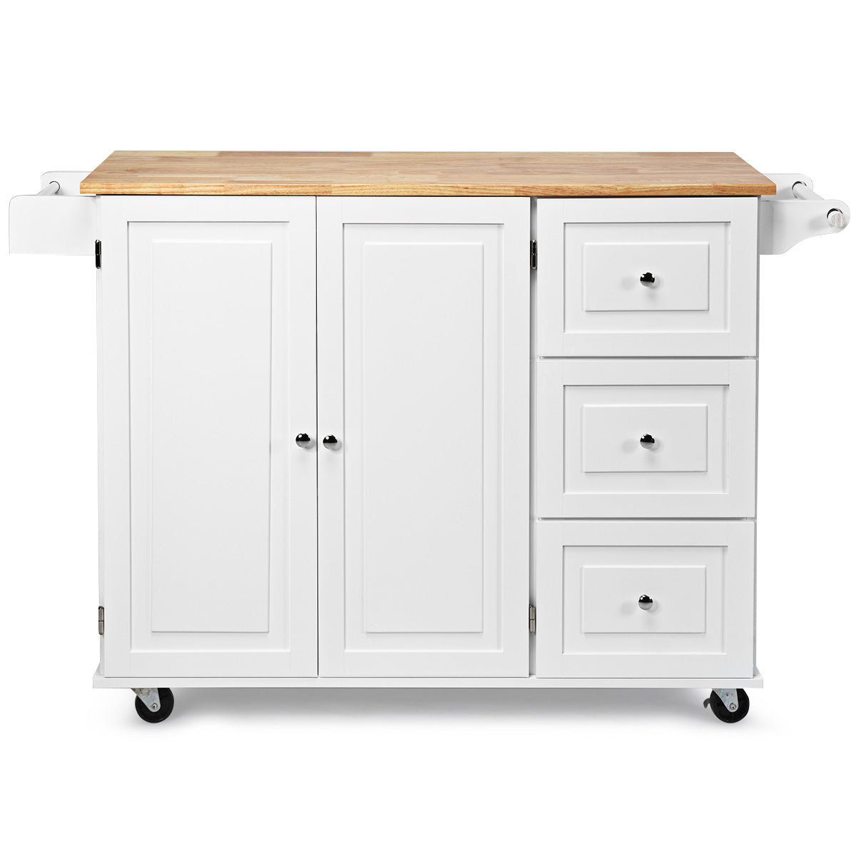 LIVSK Verstelbare Keukentrolley - Opbergkast met 3 Lades en Uitschuifbaar Blad - Wendbare Wielen - 136 x 76 x 91 cm - Wit