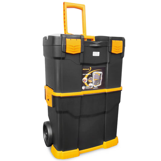 LIVSK Stapelbare Gereedschapskist - 3-in-1 Ontwerp - Soepel Rollende Wielen - Veiligheidsloten - 45 x 26,5 x 67,5 cm - Zwart