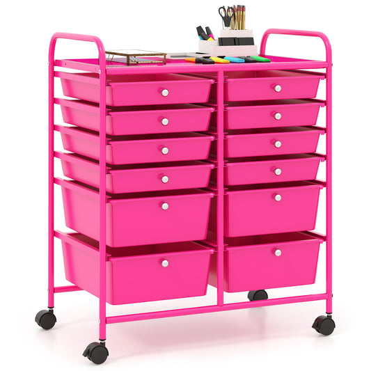 LIVSK Rolwagen met 12 Lades - Robuust Metalen Frame - 4 Grote en 8 Kleine Lades - Gemakkelijk te Verplaatsen - 64 x 38 x 75 cm -