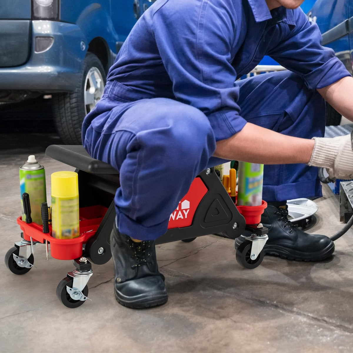 Livsk costway rolstoel voor monteurs 135 kg draagvermogen zitje voor autoreparatie 2