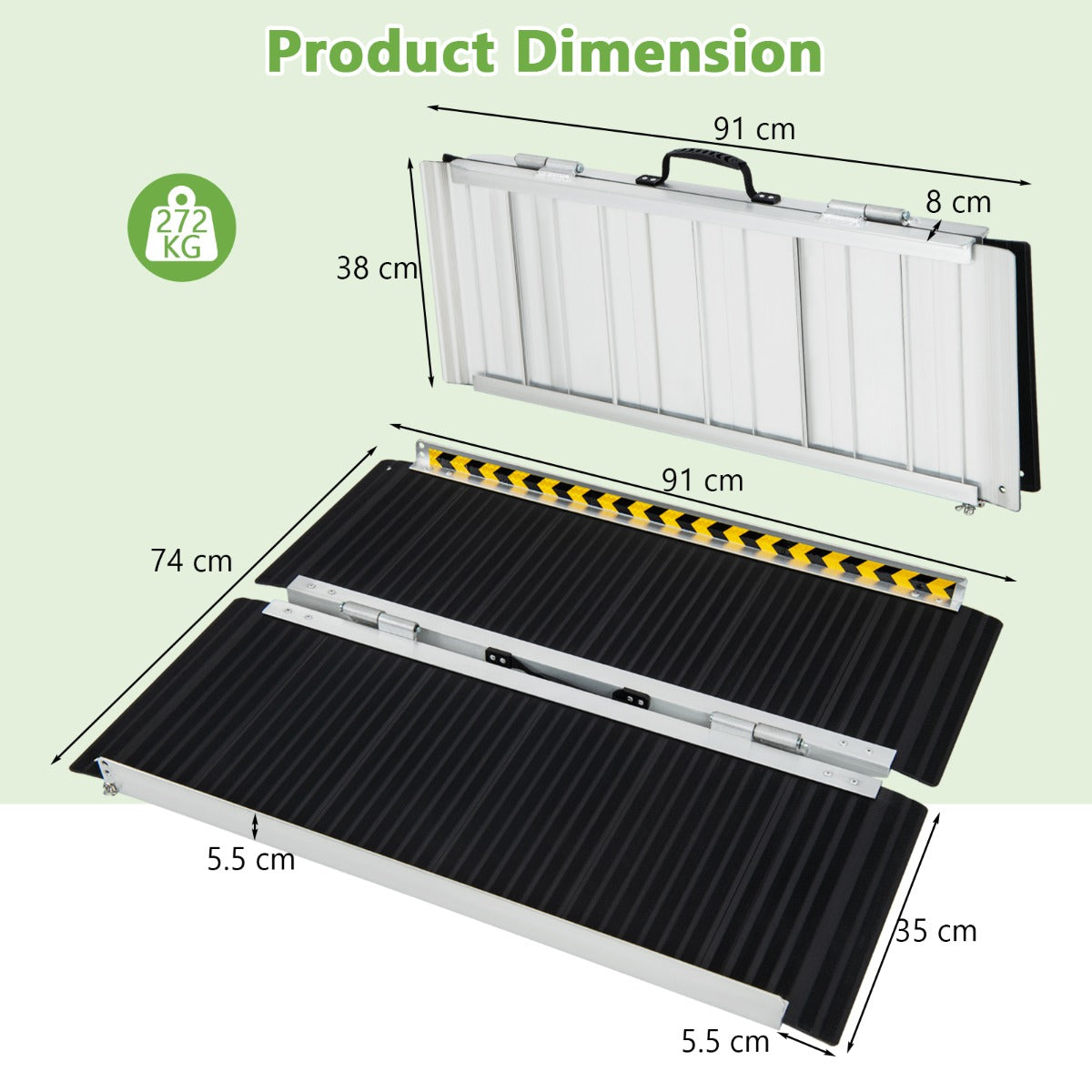 LIVSK Oprijplaat - Antislipoppervlak - Opvouwbaar en Draagbaar - Robuust Aluminium - Tot 272 kg - 91 x 74 x 5,5 cm - Zwart