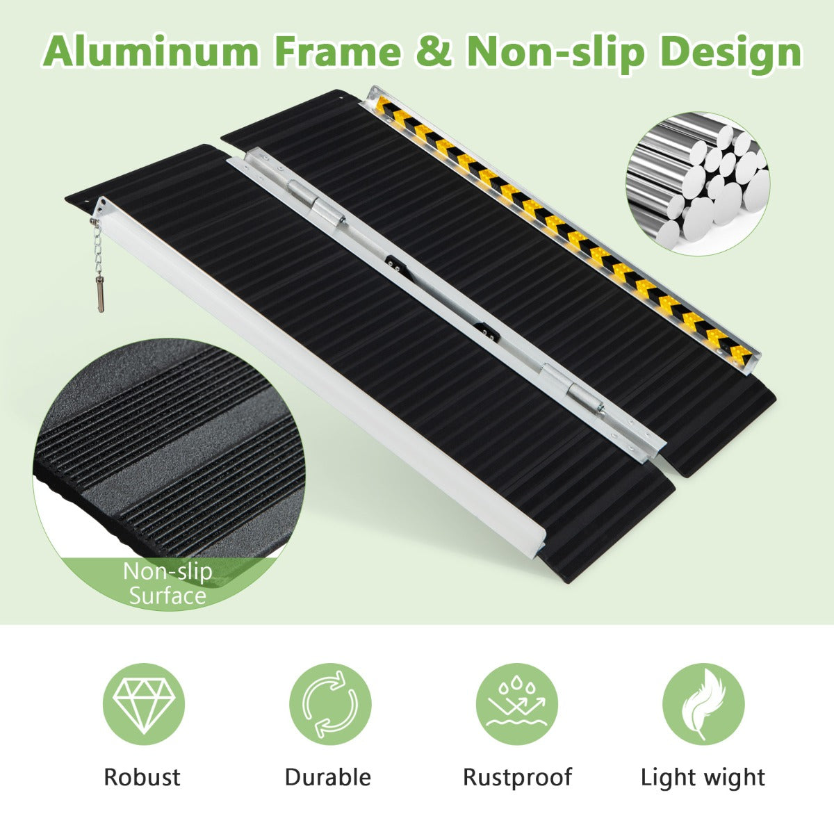 LIVSK Oprijplaat - Antislipoppervlak - Opvouwbaar en Draagbaar - Robuust Aluminium - Tot 272 kg - 91 x 74 x 5,5 cm - Zwart