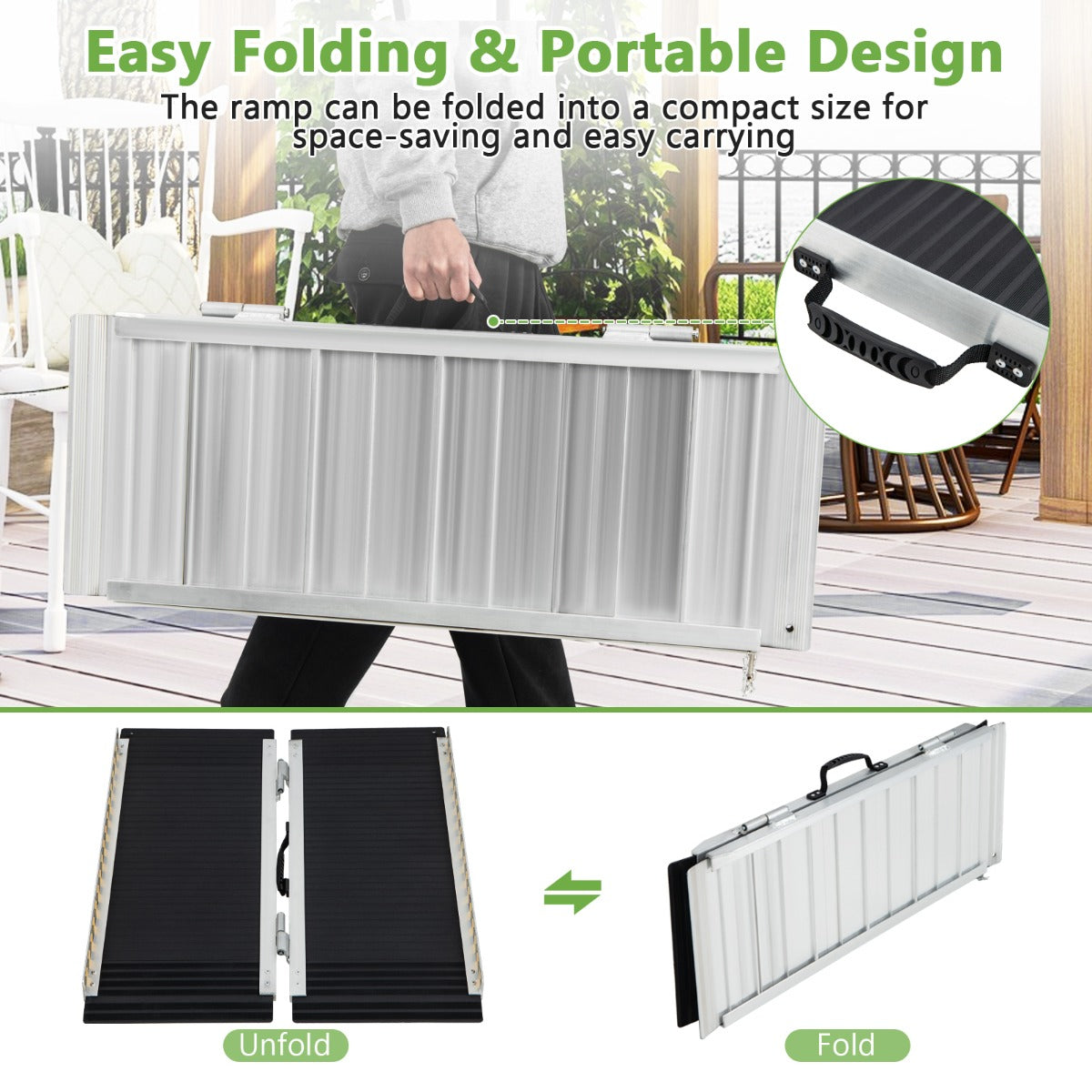 LIVSK Oprijplaat - Antislipoppervlak - Opvouwbaar en Draagbaar - Robuust Aluminium - Tot 272 kg - 91 x 74 x 5,5 cm - Zwart