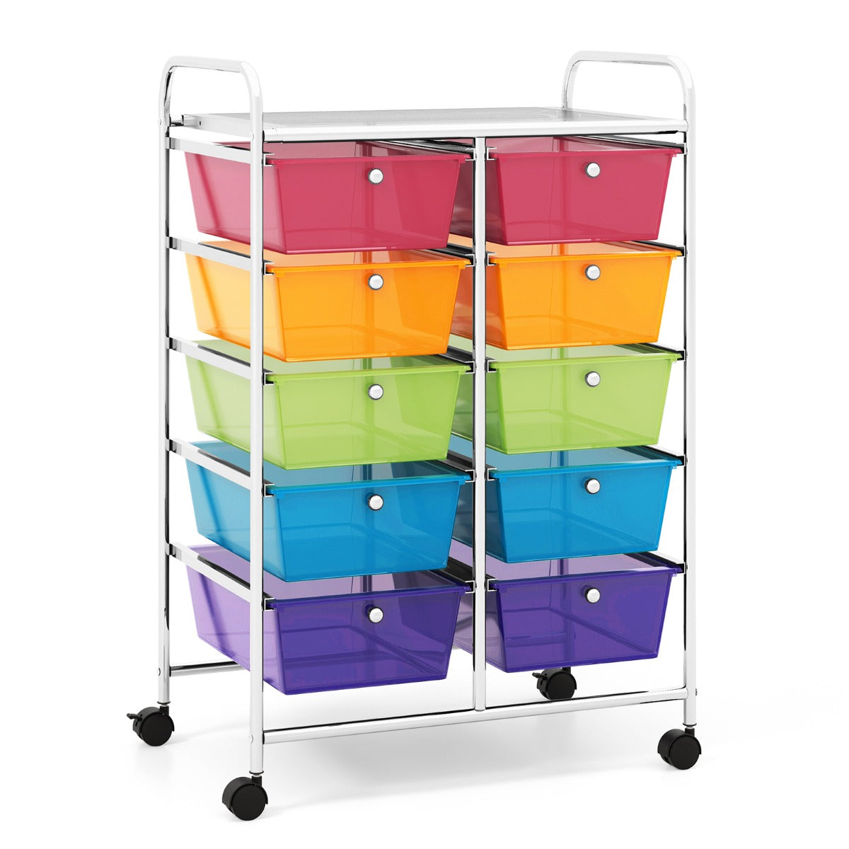 LIVSK Rollende Opbergwagen met 10 Laden - Vergrendelbare Wielen - Stevig Metalen Frame - Multifunctioneel - 65,5 x 37 x 87 cm -
