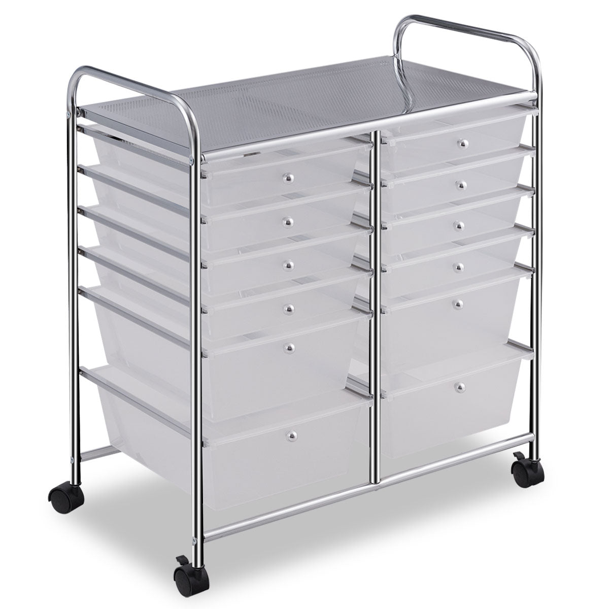 LIVSK Dubbellijnige Organizer met 12 Laden - Transparant - Stevig Stalen Frame - Rollend met Wielen - 63 x 37 x 73,5 cm -