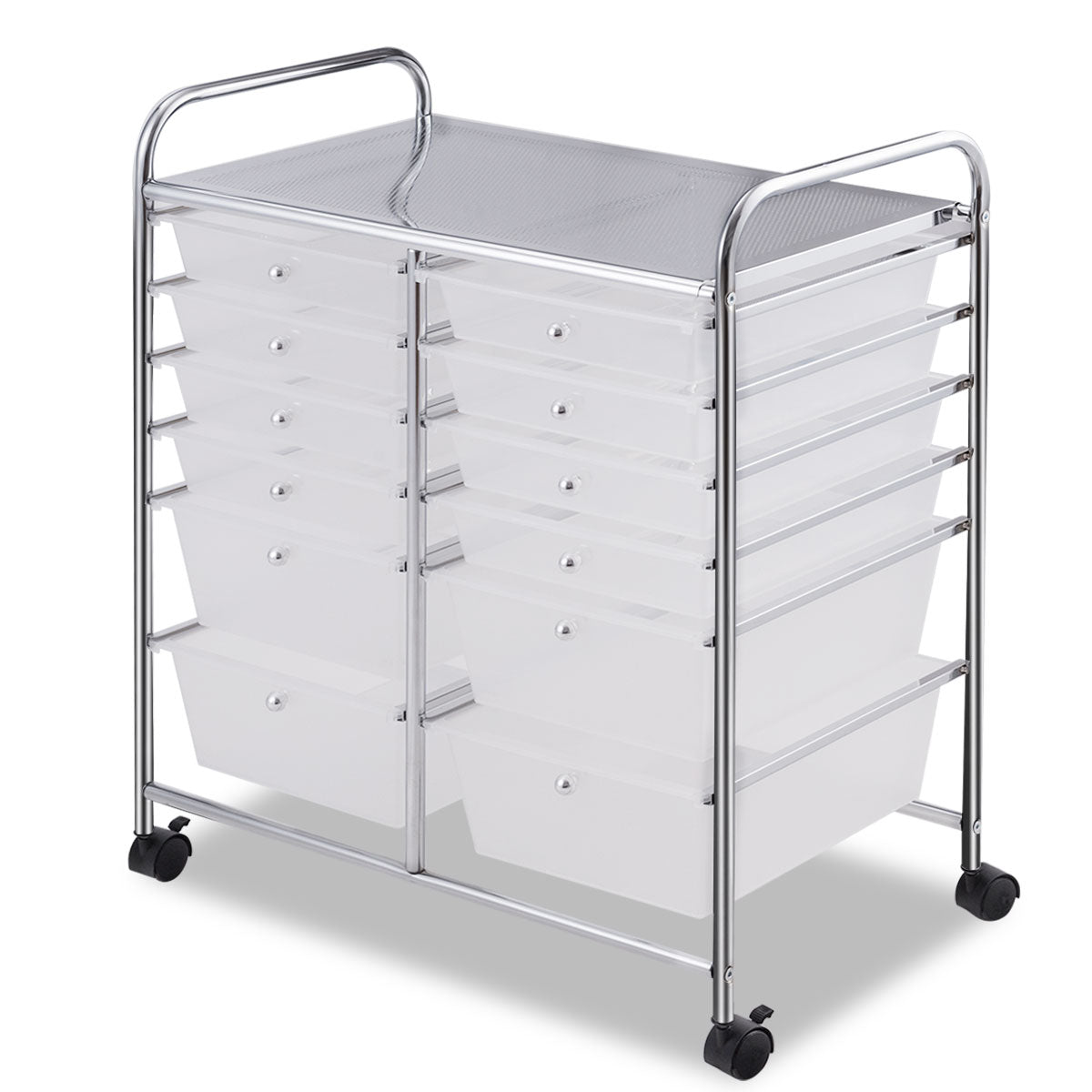 LIVSK Dubbellijnige Organizer met 12 Laden - Transparant - Stevig Stalen Frame - Rollend met Wielen - 63 x 37 x 73,5 cm -