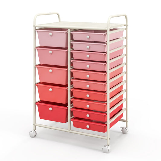 LIVSK Rolcontainer met 15 Laden - Kunststof & IJzer - 360° Draaibare Wielen - Voor Badkamer, Kapsalon of Kantoor - 63 x 37 x 87