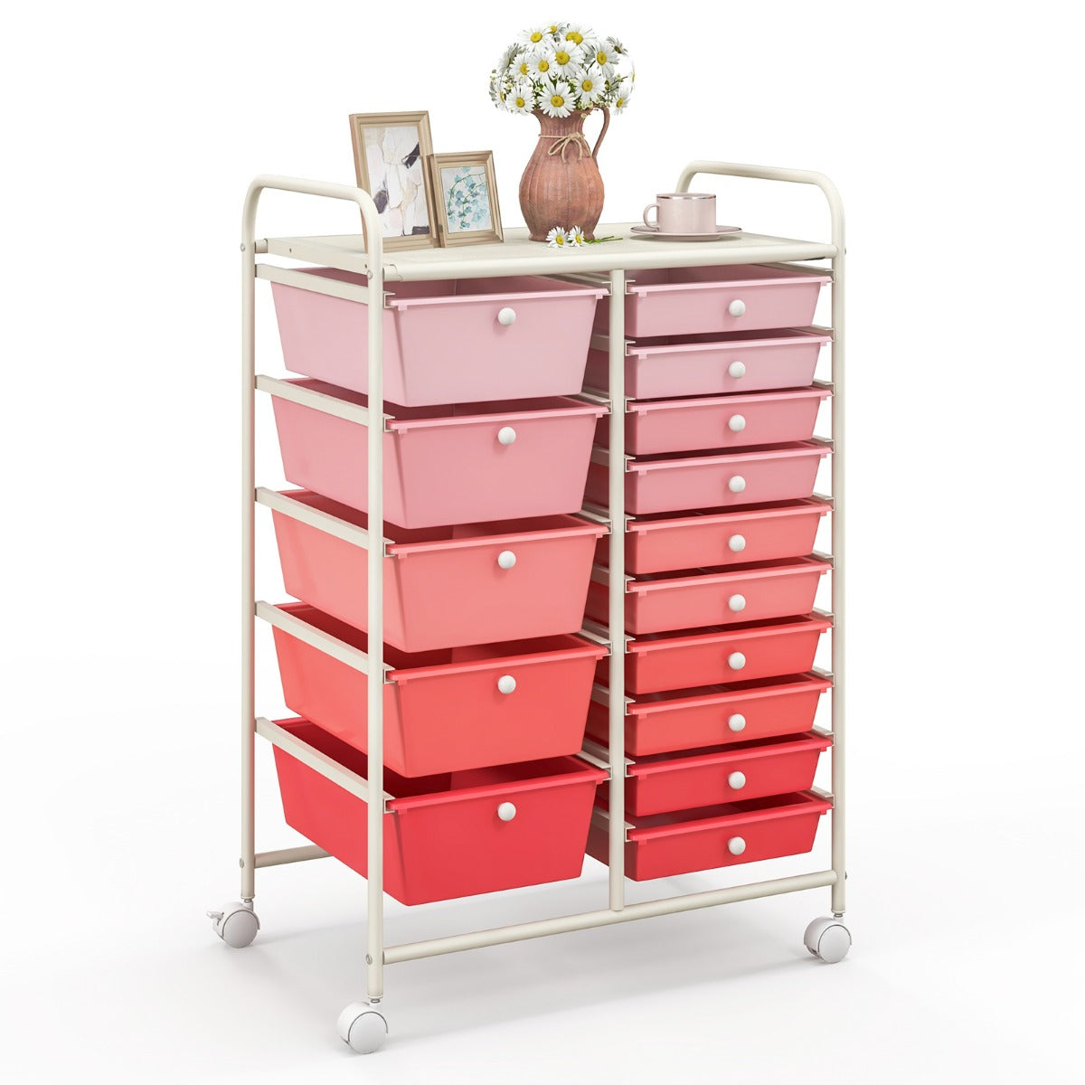 LIVSK Rolcontainer met 15 Laden - Kunststof & IJzer - 360° Draaibare Wielen - Voor Badkamer, Kapsalon of Kantoor - 63 x 37 x 87
