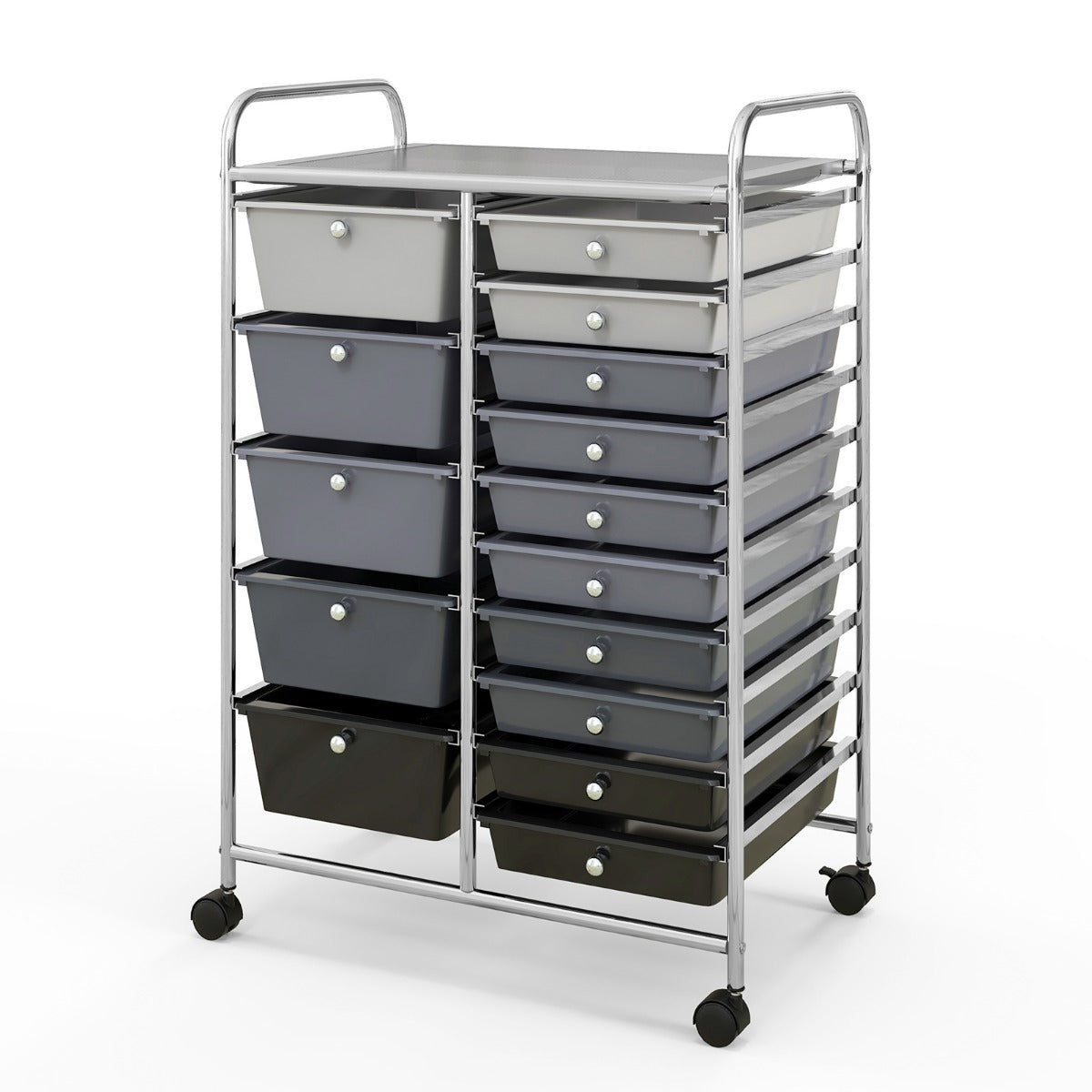 LIVSK Rolcontainer met 15 Laden en Legplank - Duurzaam ijzer en PP - 360° Draaibare Wielen - 63 x 37 x 87 cm - Tijdloos Zwart