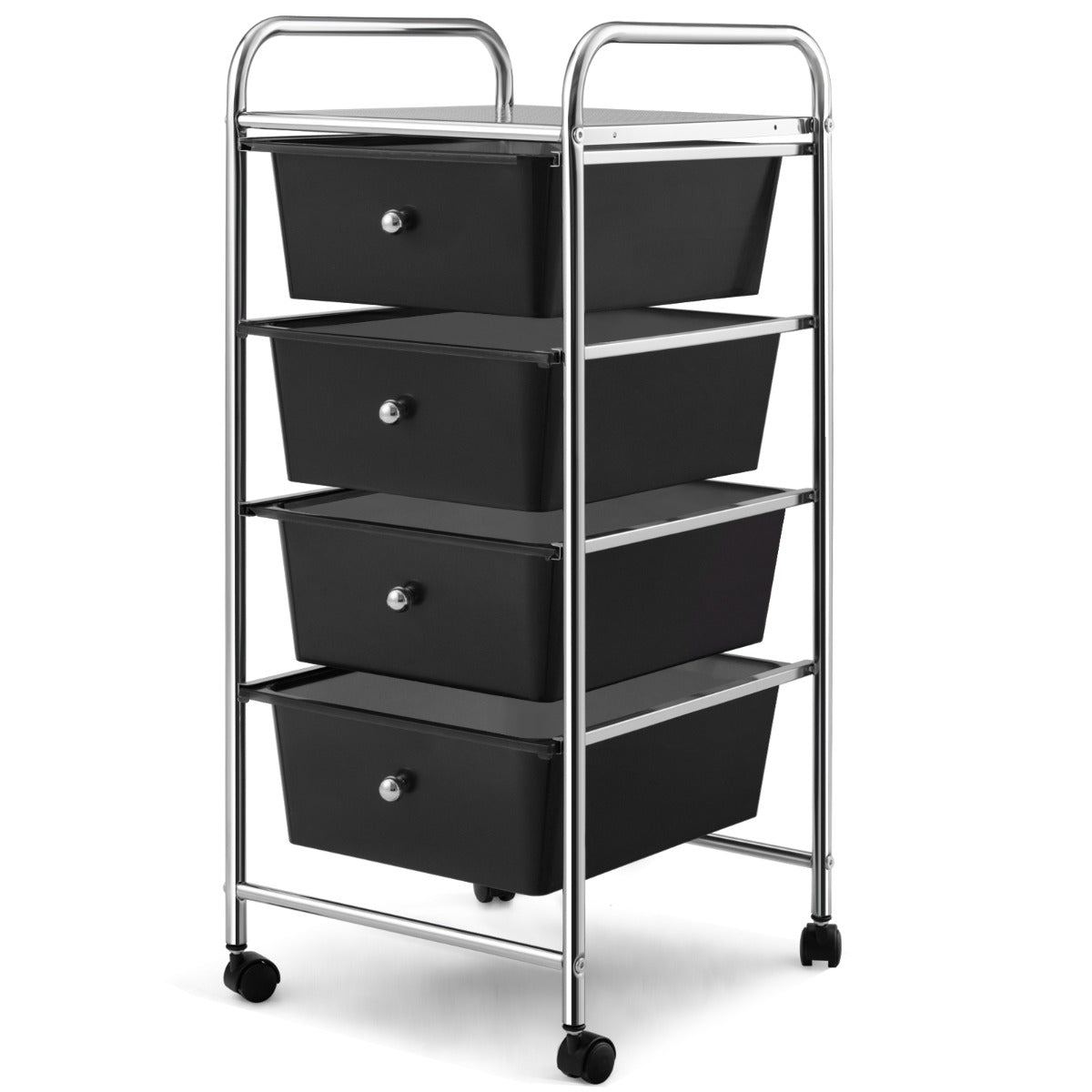 LIVSK Verticale Rollade-opbergwagen - 4 Uitneembare Lades - Roestvrij Metalen Frame - 360° Draaibare Wielen - Zwart