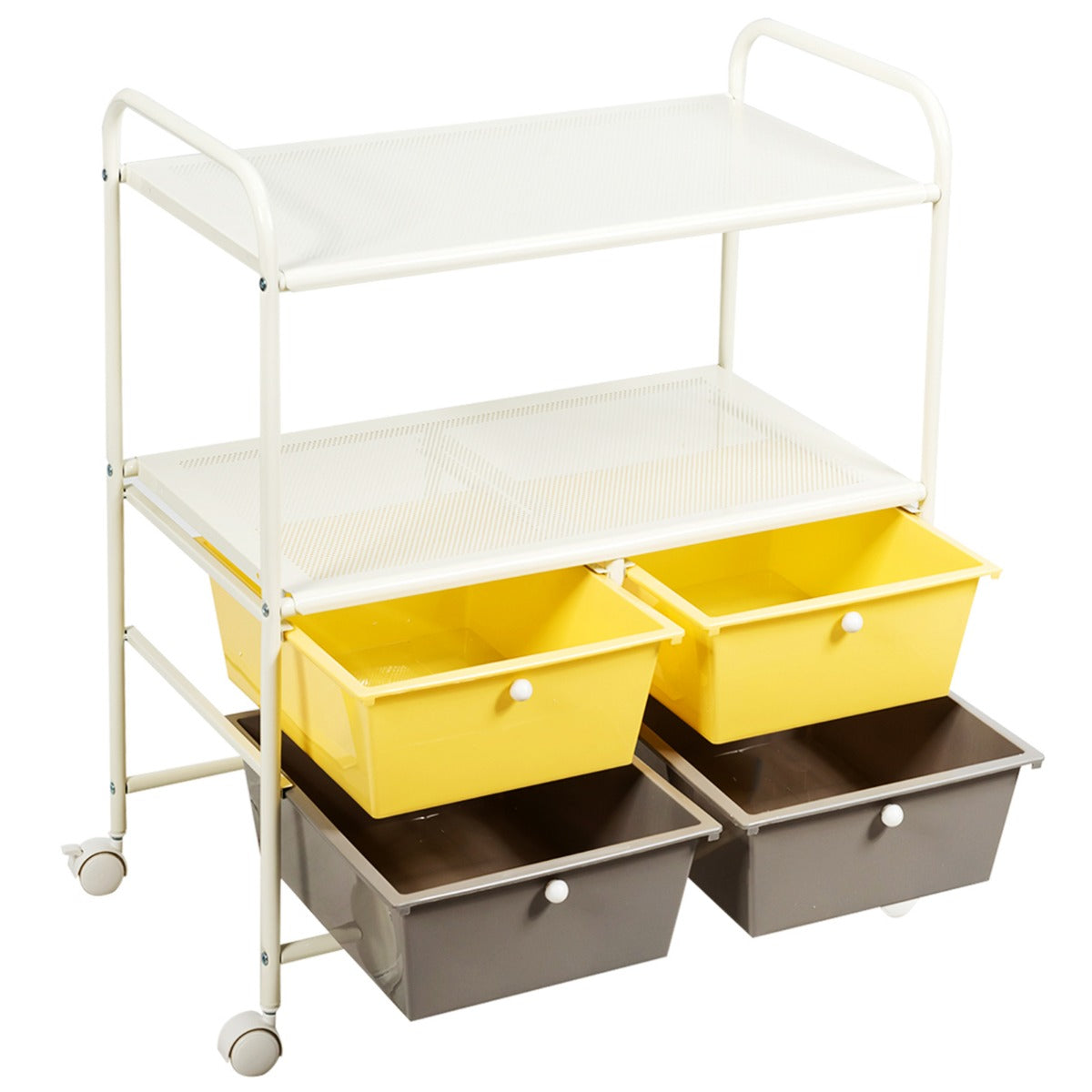 LIVSK Trolley met 4 Laden - Stevig Chroomstaal en Kunststof - 2 Planken - Mobiel met 4 Wielen - 58,5 x 37 x 75 cm - Zoals