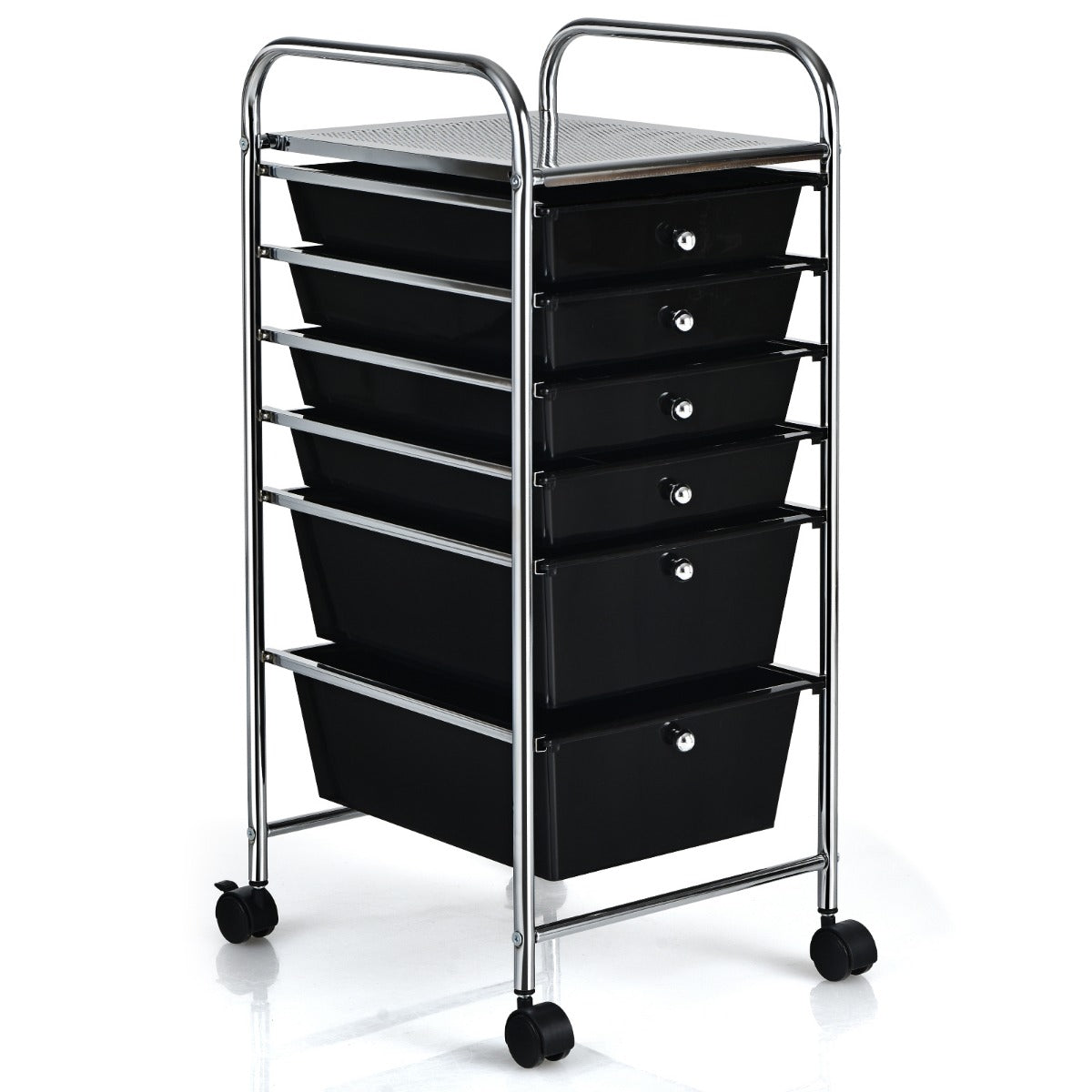 Livsk costway rolwagen met 6 stapelbare laden ladewagen rolcontainer met metalen frame en legplank badkamerrolwagen opbergwagen zwart 2