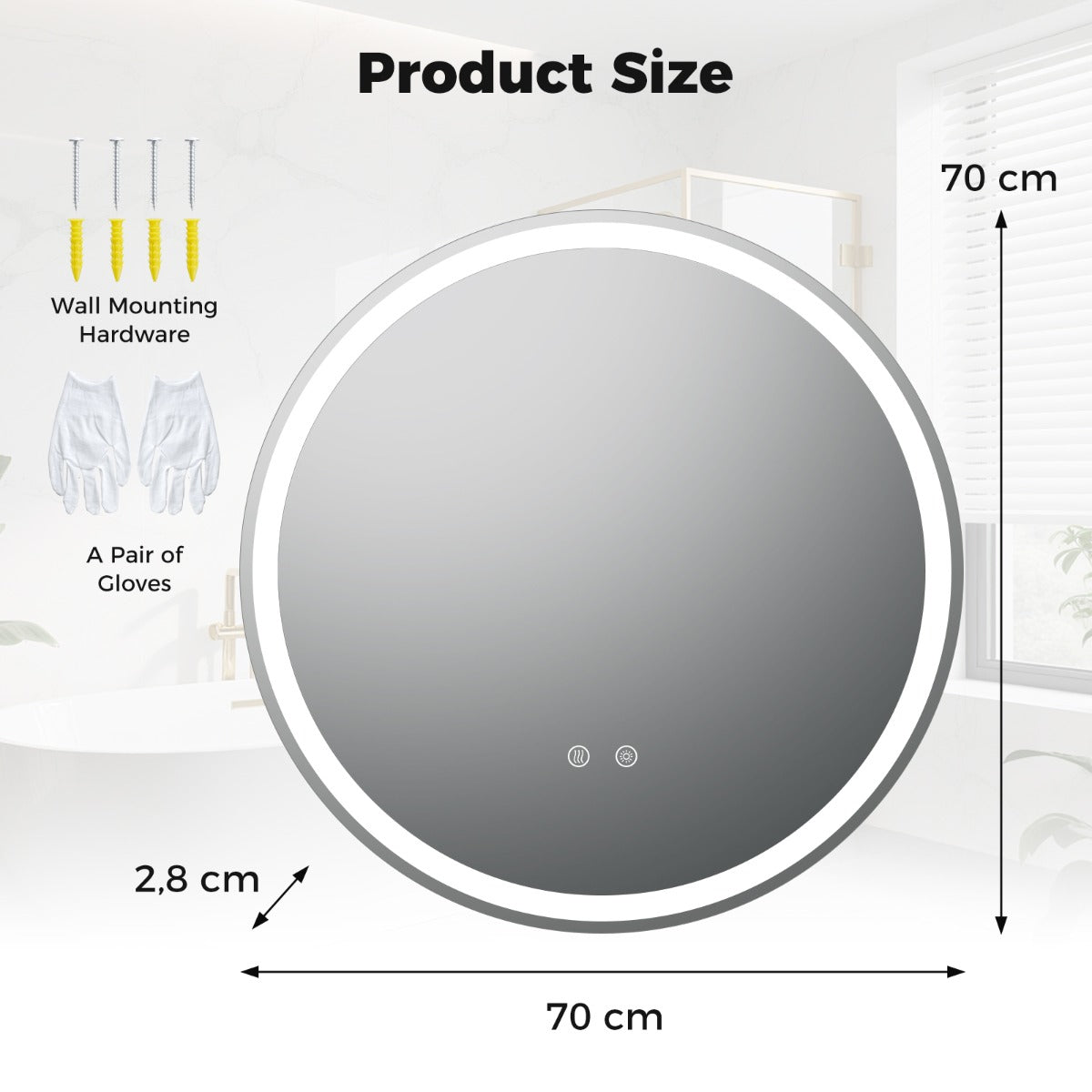 Livsk costway ronde badkamerspiegel met wandlamp met drie instelbare kleurinstellingen 1