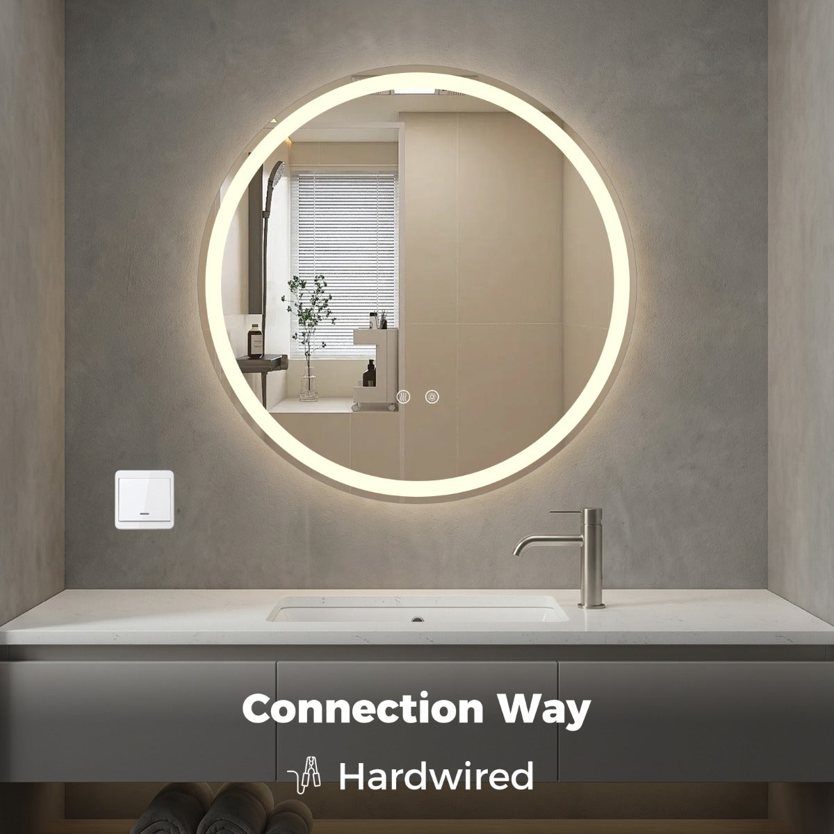 Livsk costway ronde badkamerspiegel met wandlamp met drie instelbare kleurinstellingen