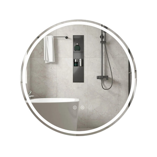 Livsk costway ronde badkamerspiegel met wandlamp met drie instelbare kleurinstellingen 80 cm
