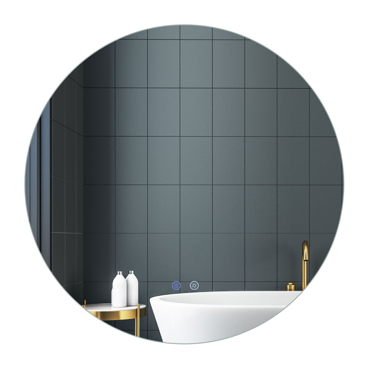 Livsk costway ronde badkamerspiegel wandspiegel van gehard glas met driekleurige ledverlichting en instelbare helderheid