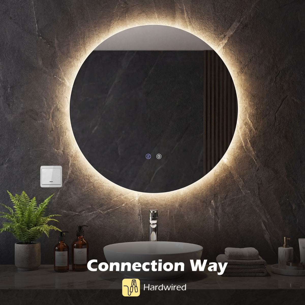 Livsk costway ronde badkamerspiegel wandspiegel van gehard glas met driekleurige ledverlichting en instelbare helderheid