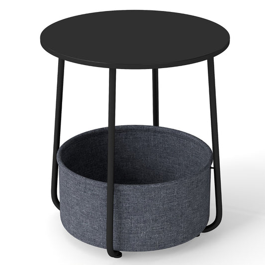 Livsk costway ronde bijzettafel 2 laags bijzettafel met stoffen opbergmand moderne nachtkastje met metalen frame 2
