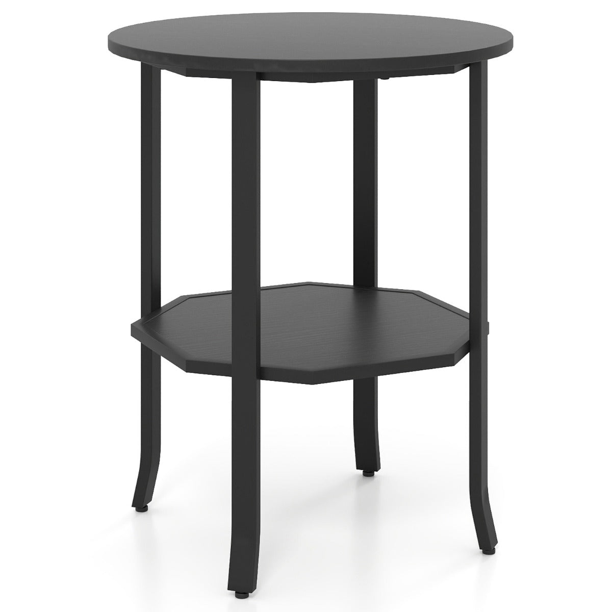 Livsk costway ronde bijzettafel bijzettafel met twee niveaus en opbergvak decoratieve tafel in industriele stijl 1 1