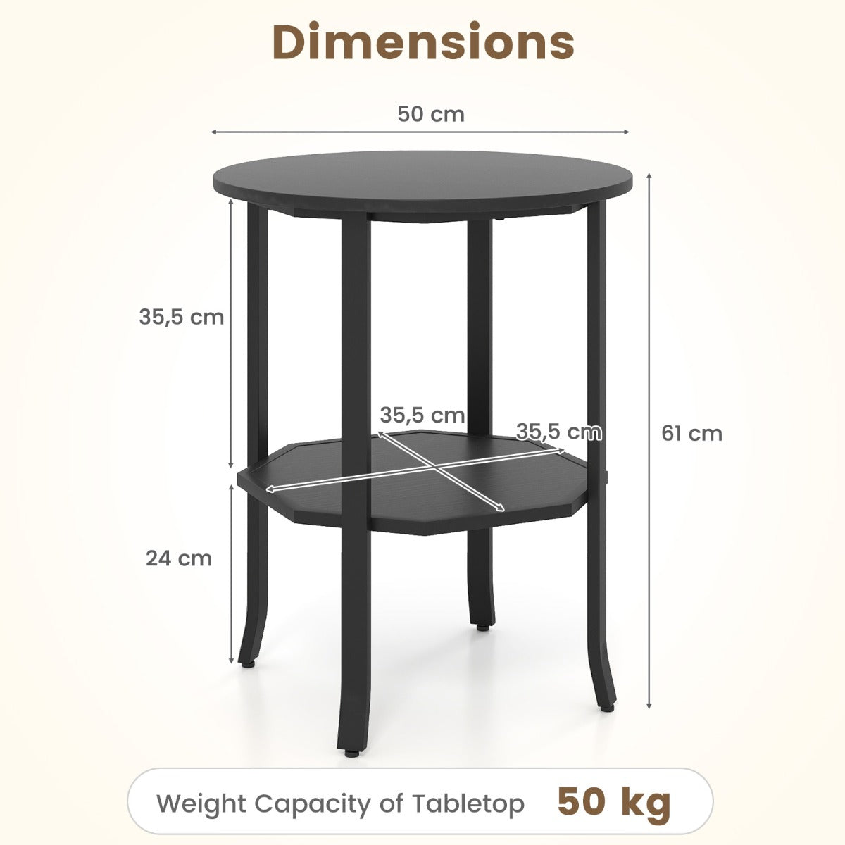 Livsk costway ronde bijzettafel bijzettafel met twee niveaus en opbergvak decoratieve tafel in industriele stijl 2